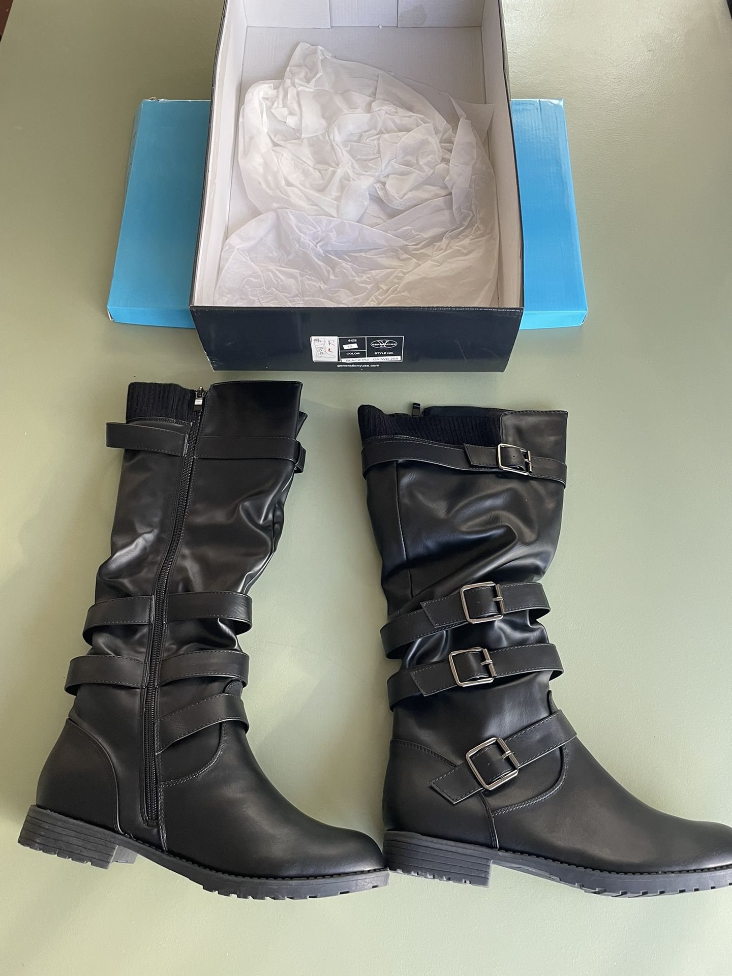 BLACK BOOTS - NEW IN BOX - SIZE 10