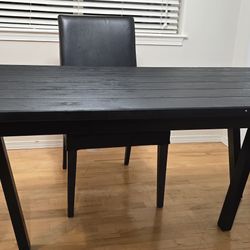 Solid Wood Dining Table With Leather Chairs