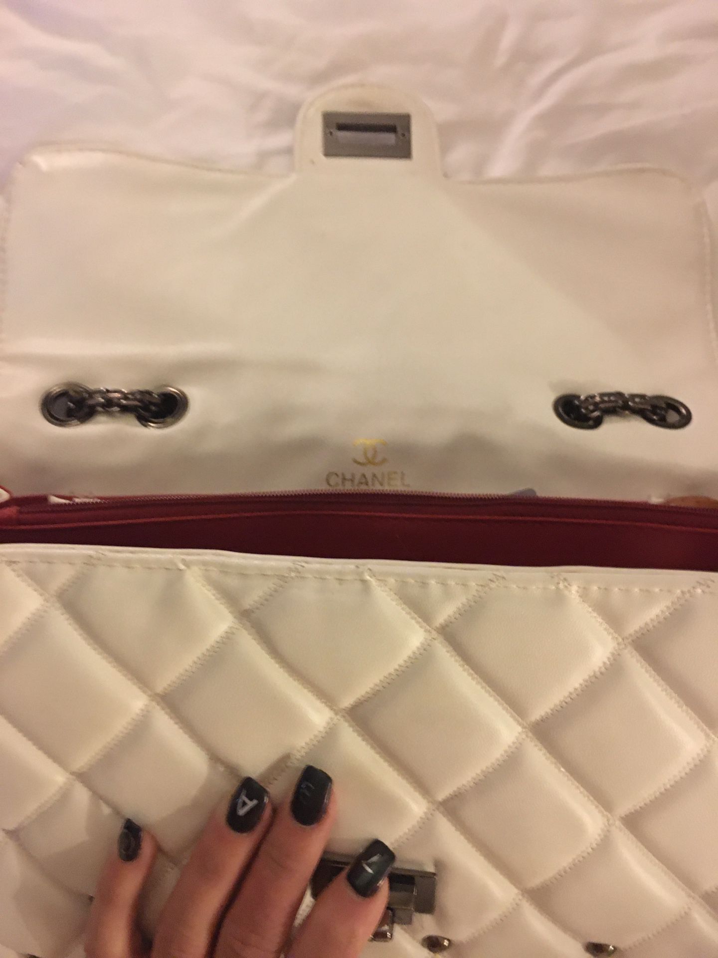 Chanel vintage 2.55 white flap bag