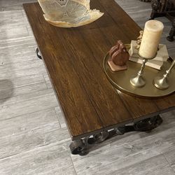 Wrought Iron Base, Top Wood Table