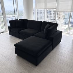 New Black Velvet Cloud Couch Sectional