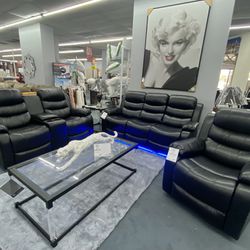 Leather Sofa And Loveseat And Chair Recliner Black 