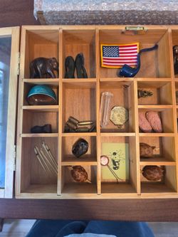 shadow box of collectibles