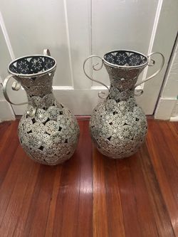 Pair of Silver Filigree Metal Decorative Vases