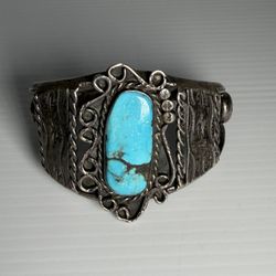 Artisan Turquoise Handmade Cuff Bracelet Signed AB