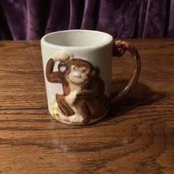 Vintage  Mug  With Painted 3d Monkey (small)