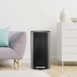 Stainless Steel Kitchen Garbage Can, Step Waste Bin with Hinged Lid and Removable Inner Bucket, Soft-Close, Dustbin (Black, 13.2 Gal)