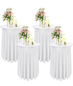Bekith 4 Pack Round Spandex Stretch Cocktail Tablecloths with Natural Wavy, 32 x 43 Inch Cocktail Table Covers Round Table Skirt Fitted High Top Table