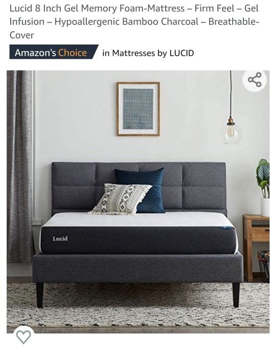 Lucid 8 Inch Twin Gel Memory Foam-Mattress – Firm Feel – Gel Infusion – Hypoallergenic Bamboo Charcoal – Breathable-Cover