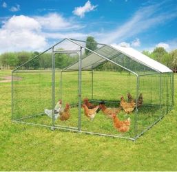 10'x10'x6.5ft Large Metal Chicken Coop Run, Heavy Duty Walk-in Poultry Cage with Cover, Outdoor Hen Rabbit Chicken Run in with Spire Shaped for Farm Y