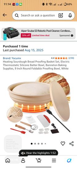 Heating Sourdough Bread Proofing Basket Set, Electric Thermostatic Silicone Batter Bowl, Banneton Baking Supplies, 9 Inch Round Foldable Proofing Bowl