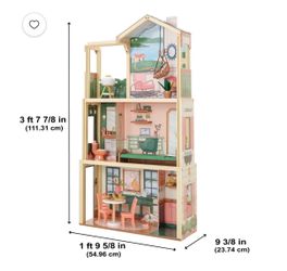 Wooden doll house with 50 accessories