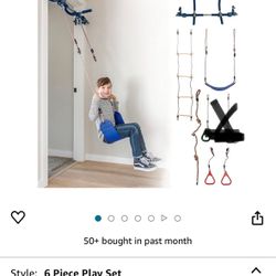 Gym1 6-Piece Doorway Swing Set Includes Sensory Swing for Kids, Indoor Pull Up Bar for Adults, Rings, Hanging Trapeze, Ladder & Knotted Rope, Holds Up