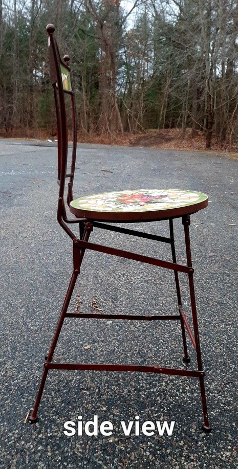 Brown Foldable Mosaic Plant Stand / Metal Foldable Stool / Display Metal Stool