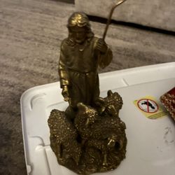Vintage Brass Good Shepard Jesus Figurine with Sheep 