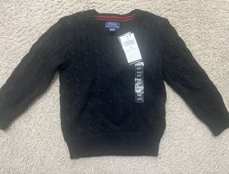 Boys Black RL Cable Knit Sweater