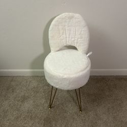 Small Vanity Stool Chair with Storage and Folding Back, 13" x 13" x 17.7" Faux Fur