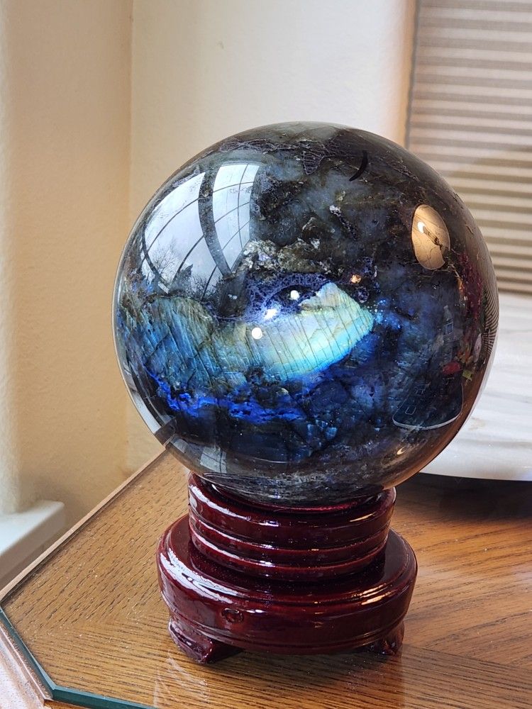 7 6 Lb (3457g) Labradorite Sphere Quart Crystal With a Rotating Stand