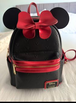 Loungefly Disney Minnie Mouse Metallic Red Bow Ears Mini Backpack