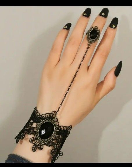 Brand NEW, Ladies Black Lace Bracelet Ring , Hand Chain Jewelry For Women