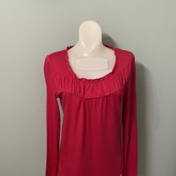 Ann Taylor Loft Red Scoop Long Sleeve Knit Top