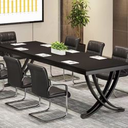 RY0189 6.5FT Conference Table for 6-8 People, 78 inch Long Rectangular Seminar Table with Strong Metal Frame, Business Furniture Boardroom Desk for Of