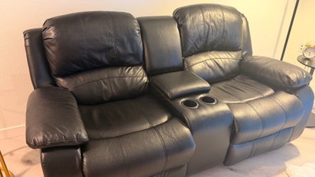 Black/Brown Leather Recliner Sofa