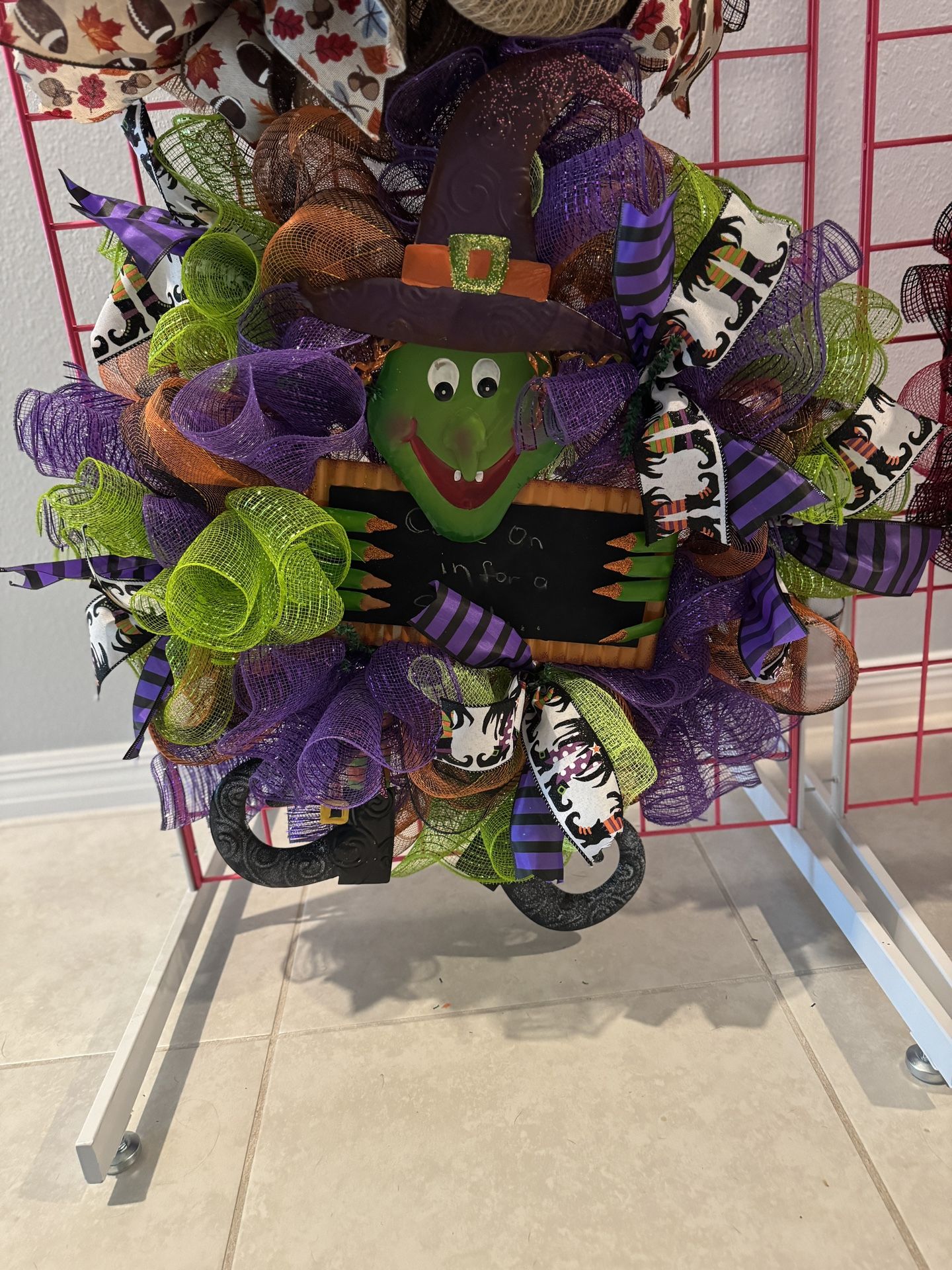 Handmade Halloween Wreath β Witch Theme β Spooky Door Decor