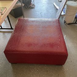 Red Faux Leather Ottoman 
