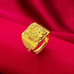 Golden yellow ring dragon domineering dragon ring court style wedding cold style animal men's ring men's adjustable sized
