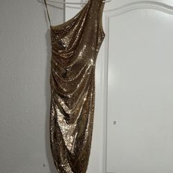 Gold Cocktail Dress Sequin Side Sweep