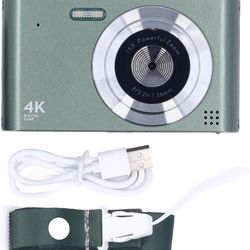4K Digital Camera, Autofocus Vlogging Camera 16X Zoom 48MP HD Compact Travel Camera Type C Charging with LED Flashlight for Photography (Green)