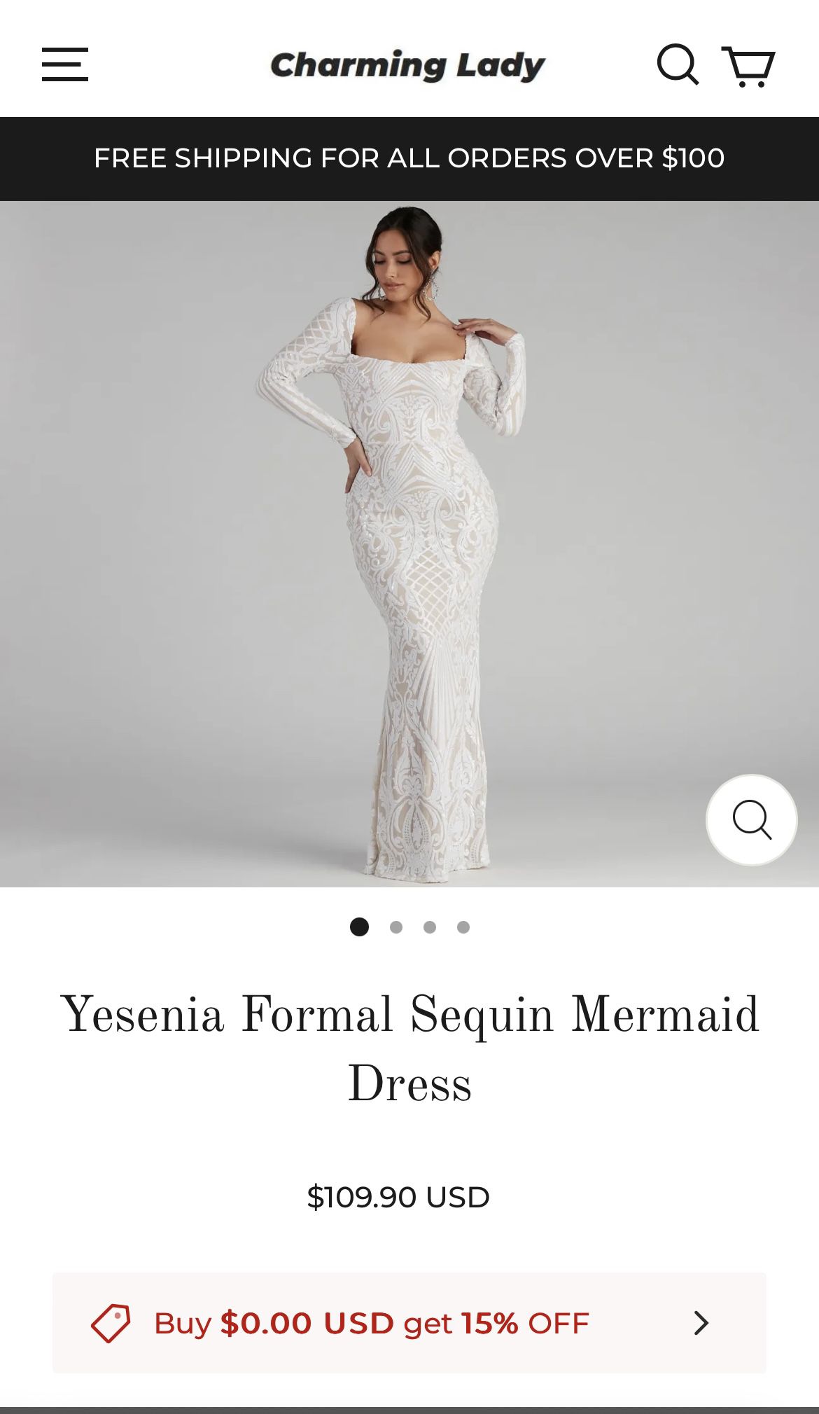 White Long Sleeve Mermaid Dress Sequin 