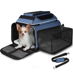 Petskd Top and Side Expandable Pet Carrier, Airline Approved, Soft-Sided Carrier for Small Cats and Dogs with Locking Safety Zippers and Anti-Scratch 