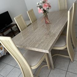 Elegant Dining Room Set Marble Table With 6 Chairs In Excellent Condition 