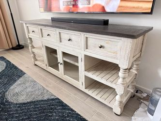 Farmhouse TV Console with Drawers and Shelves