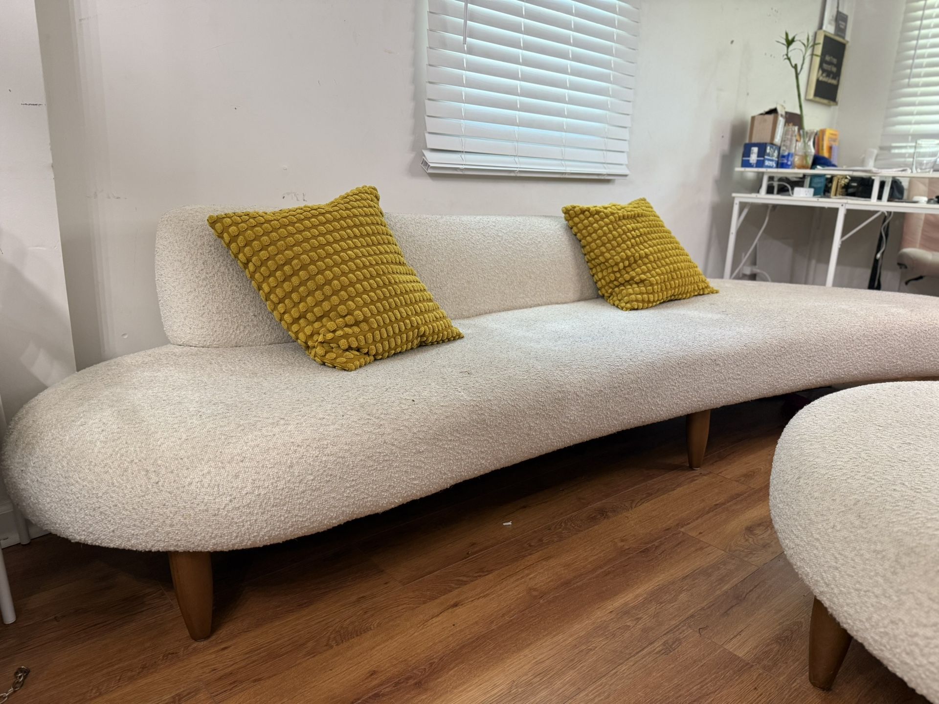 Floating Sofa on Sculptural Walnut Legs