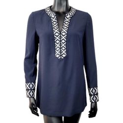 Tory Burch Ariana Tunic Top Navy Blue & White - Size 6