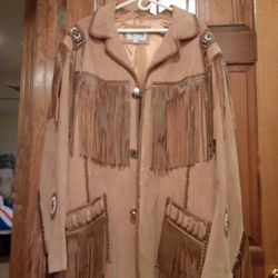 Pre-owned Men's Size 54L Leather Fringe Jacket 