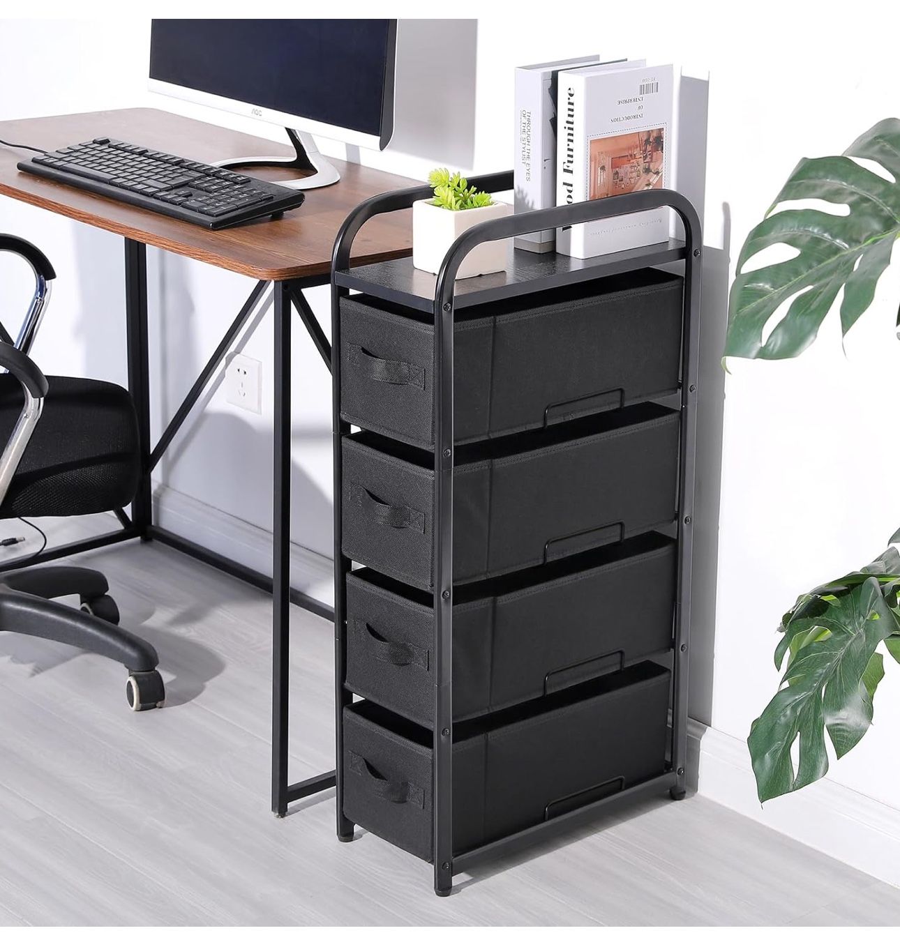 Small Narrow Storage Shelves Organizer with Fabric Drawers Size  Length 17", Width 8", Height 32" New Condition Assembled 