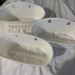 White Plastic Hanging Baskets - Set of 3