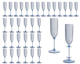 XUWAIDSGN 32 Pack Blue Detachable 2 Piece Champagne Flutes 5.5 Oz Unbreakable Plastic Mimosa Disposable Champagne Glasses Drinking Cups Stemmed Reusab