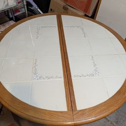 Oak & Ceramic Table & Chairs