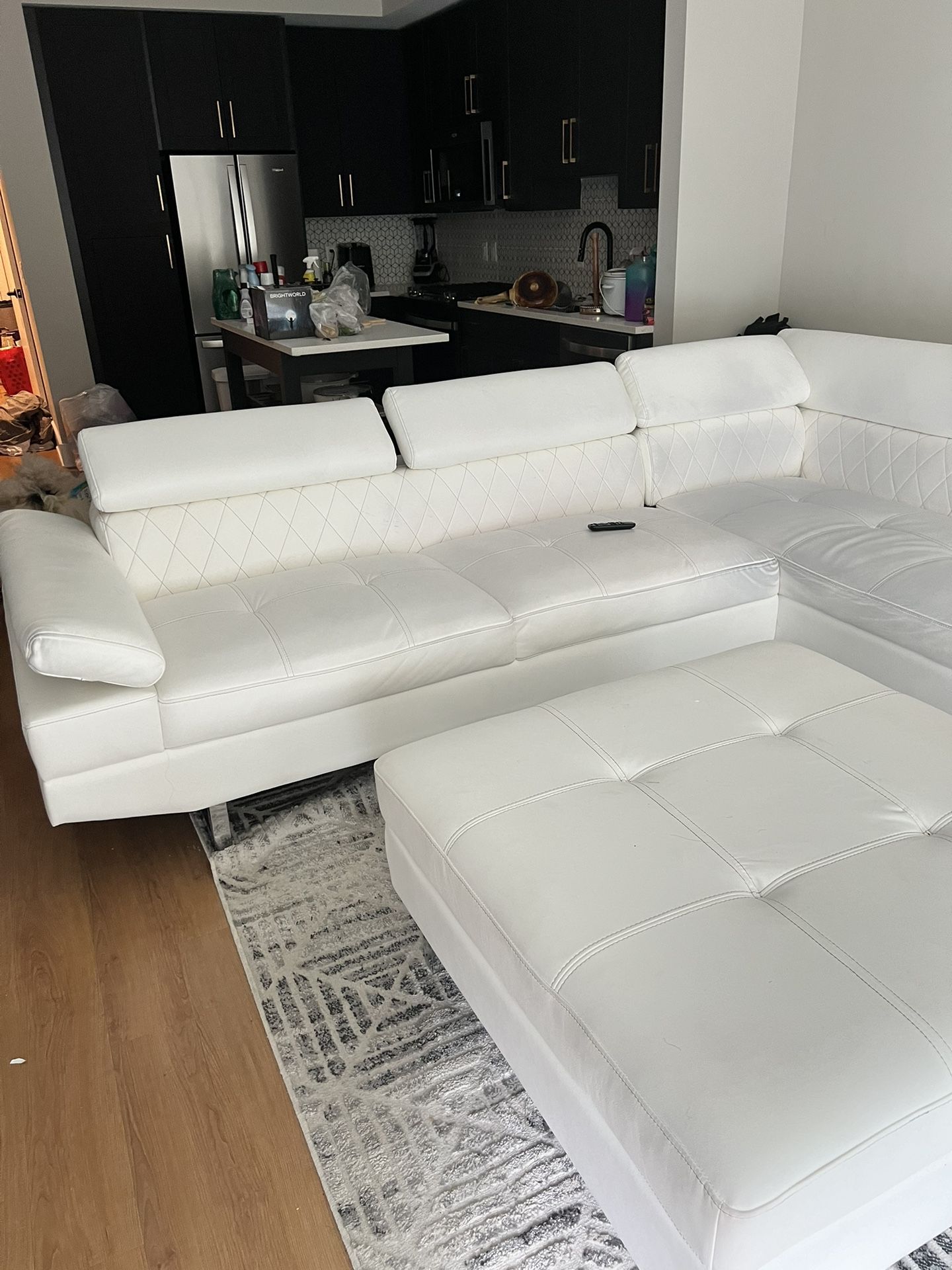 White Sectional With Ottoman