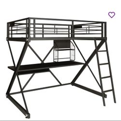 Used metal full size loft with desk 