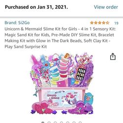 Unicorn & Mermaid Slime Kit for Girls - 4 in 1 Sensory Kit: Magic Sand Kit for Kids, Pre-Made DIY Slime Kit, Bracelet Making Kit with Glow in The Dark