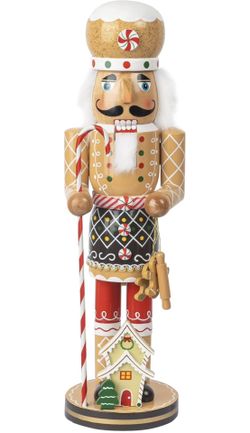16" Christmas Decorations Nutcracker Figures, Wooden Gingerbread Man Collectible Nutcracker for Indoor Winter Table Centerpiece Desktop Fireplace Clea