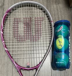 Wilson HOPE Breast Cancer Awareness Research Foundation Tennis Racquet Racket Pink 4 3/8” L3 Grip With 1 NEW HOPE Tennis Balls Can 