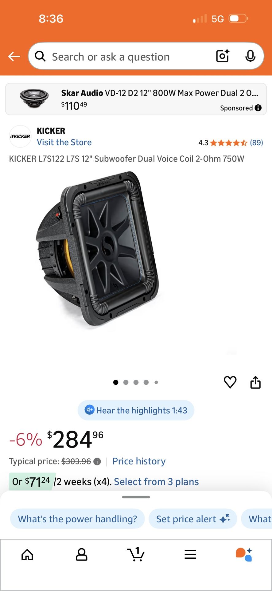 Subwoofer L7 Kickers 2 Of Them