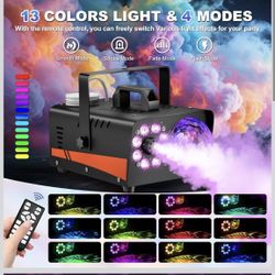 Máquina de niebla de 1200 W, niebla de máquina de humo con luces de bola de discoteca, 6000 CFM con efectos LED de 13 colores, controles remotos con c